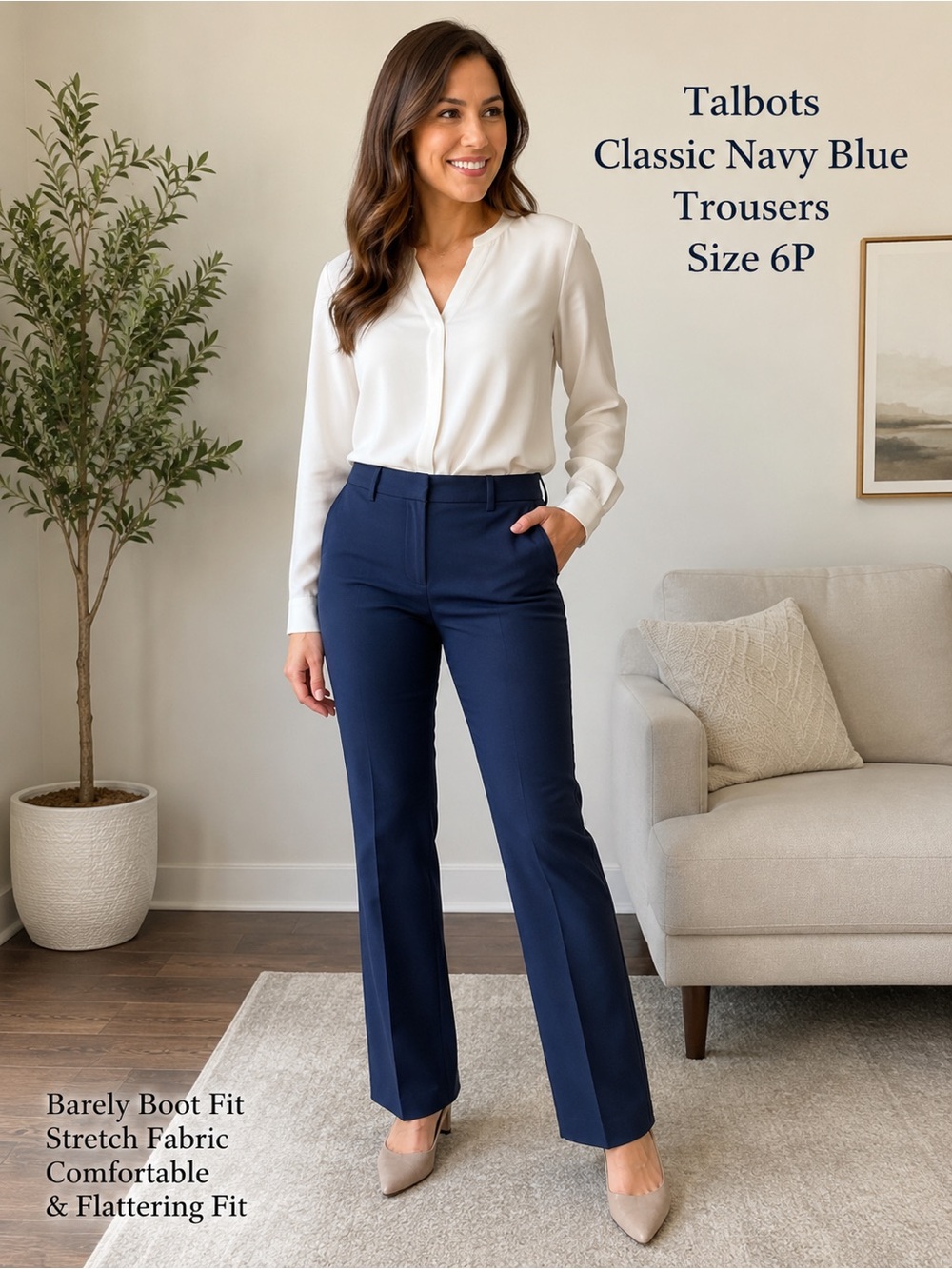 Talbots Navy Barely Boot Dress Pants Women 6P Petite Stretch
